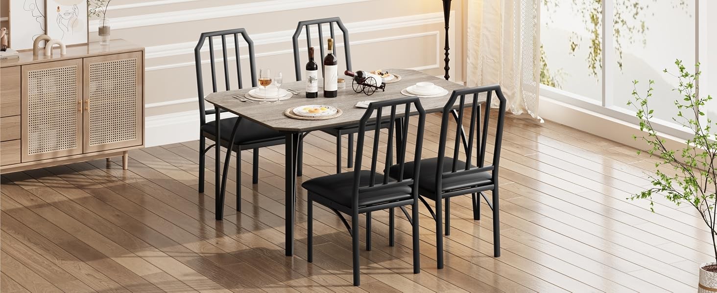 Dining Table Set for 4, Kitchen Table Set of 4 with Upholstered Cushion Chairs,