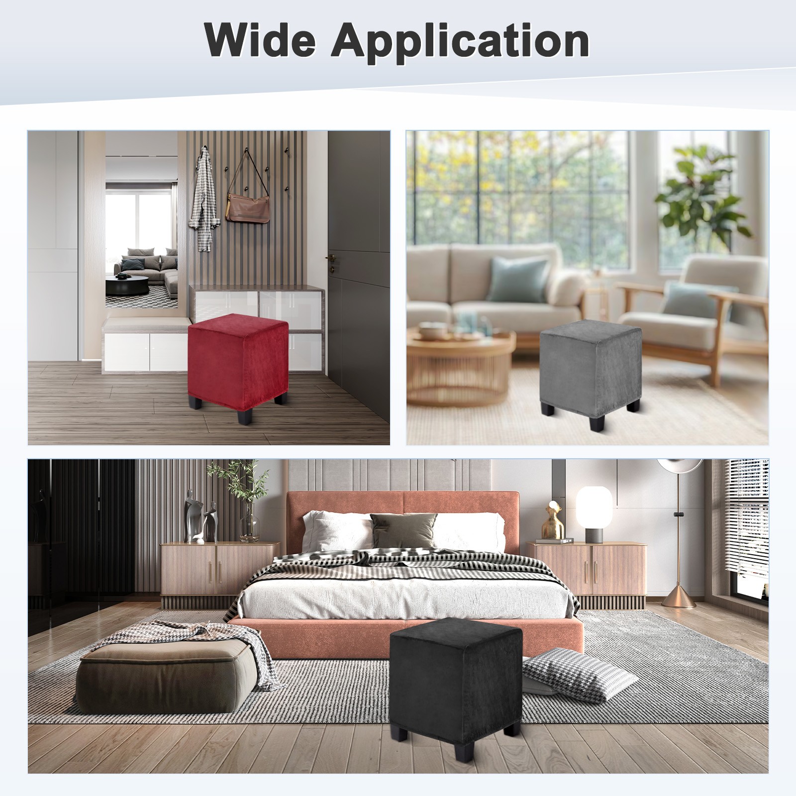 1-Pack 13″x13″x15″ Stretch Square Ottoman covers Footstool Protector Black