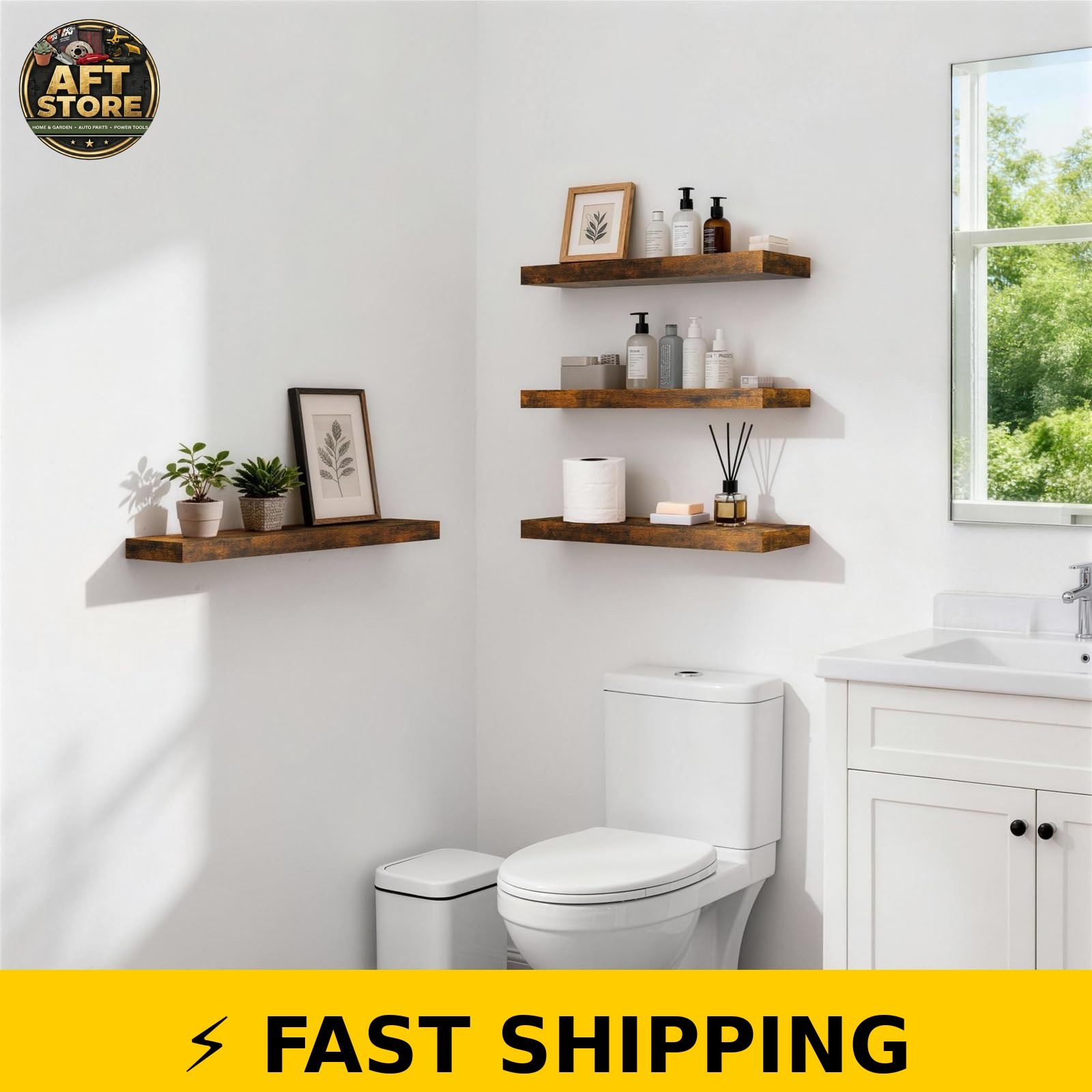 BAYKA Rustic Brown Floating Shelves 22.5in, Set of 2