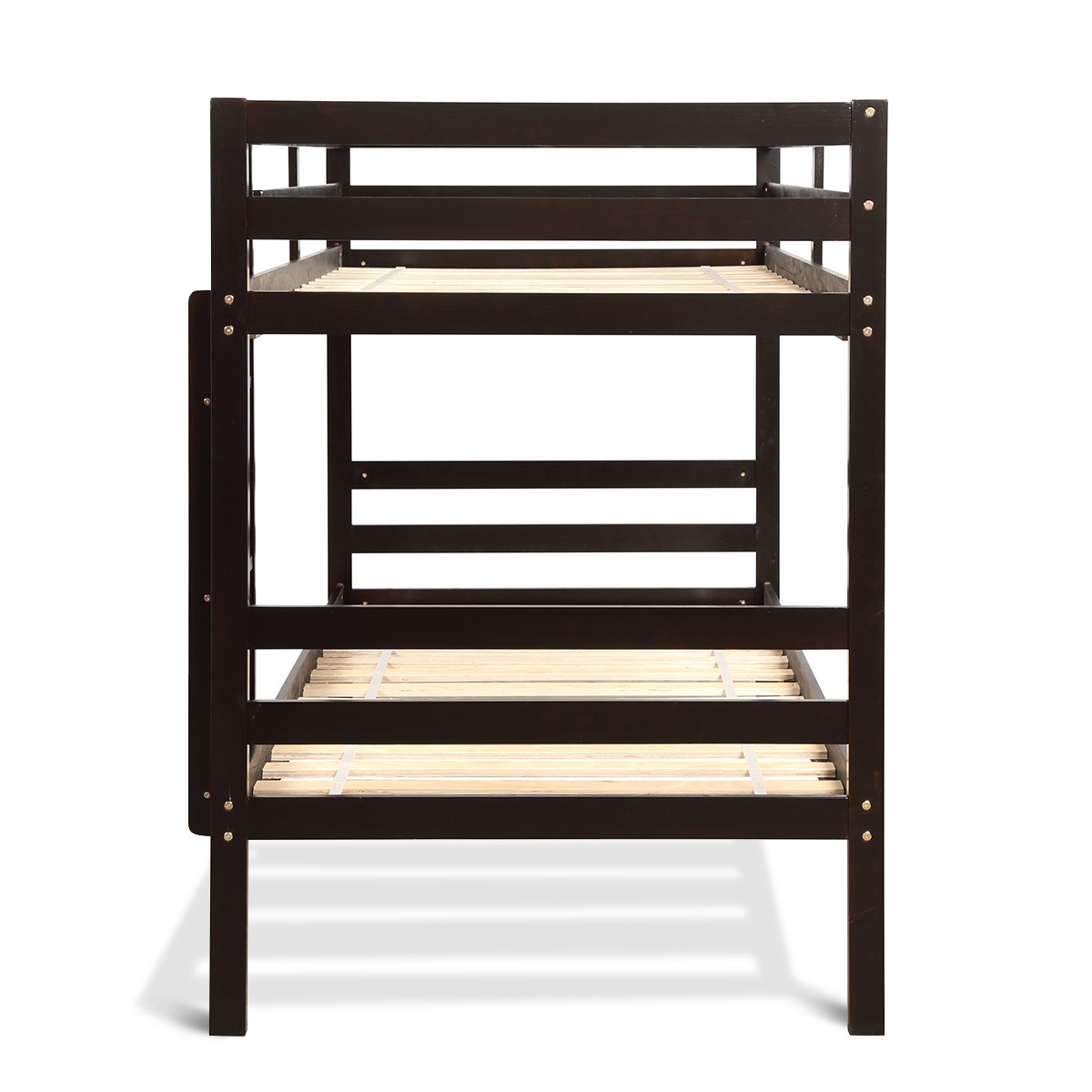 Twin Over Twin Wood Bunk Beds W/Ladder & Safety Rail Pine Wood Bunk Bed Espresso