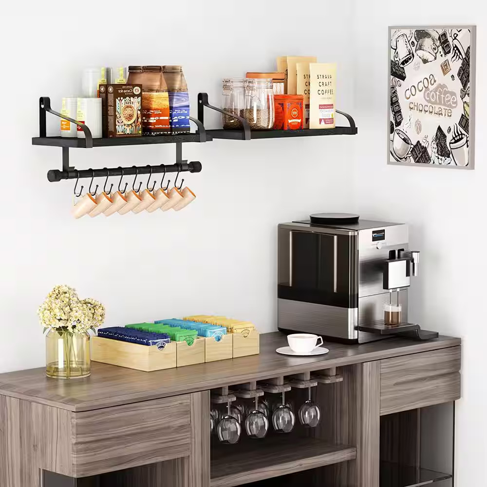 17.3 In. W X 7.3 In. D Black Wood Composite Decorative Wall Shelf, Floating Shel
