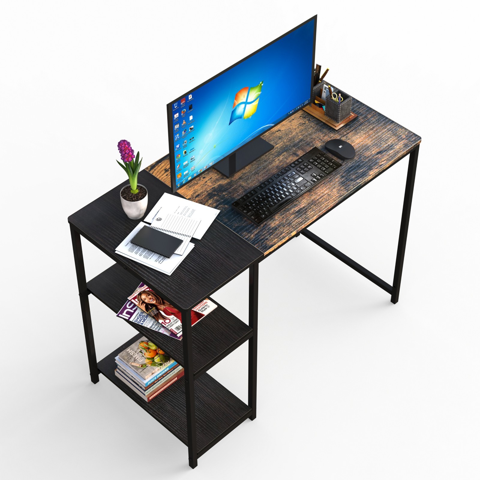 Modern Computer Desk Gaming Study Table With Storage Shelves for Home Office