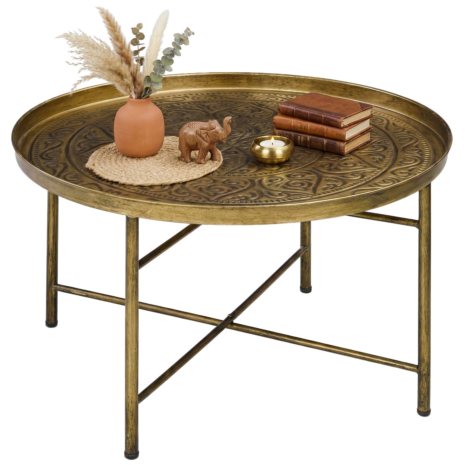 HOMCOM 24″ Round Coffee Table, Gold, Refurbished