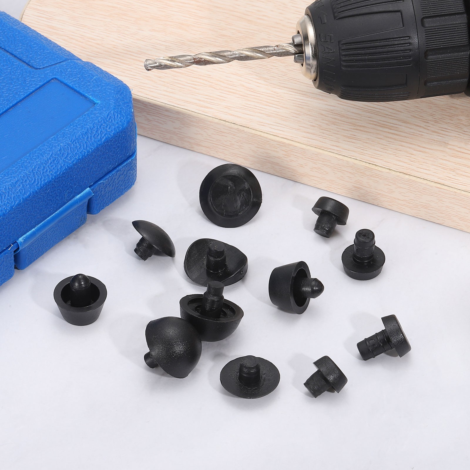 25Pcs Round with Thread Glass Top Table Bumpers with Stem for 6mm Hole Black