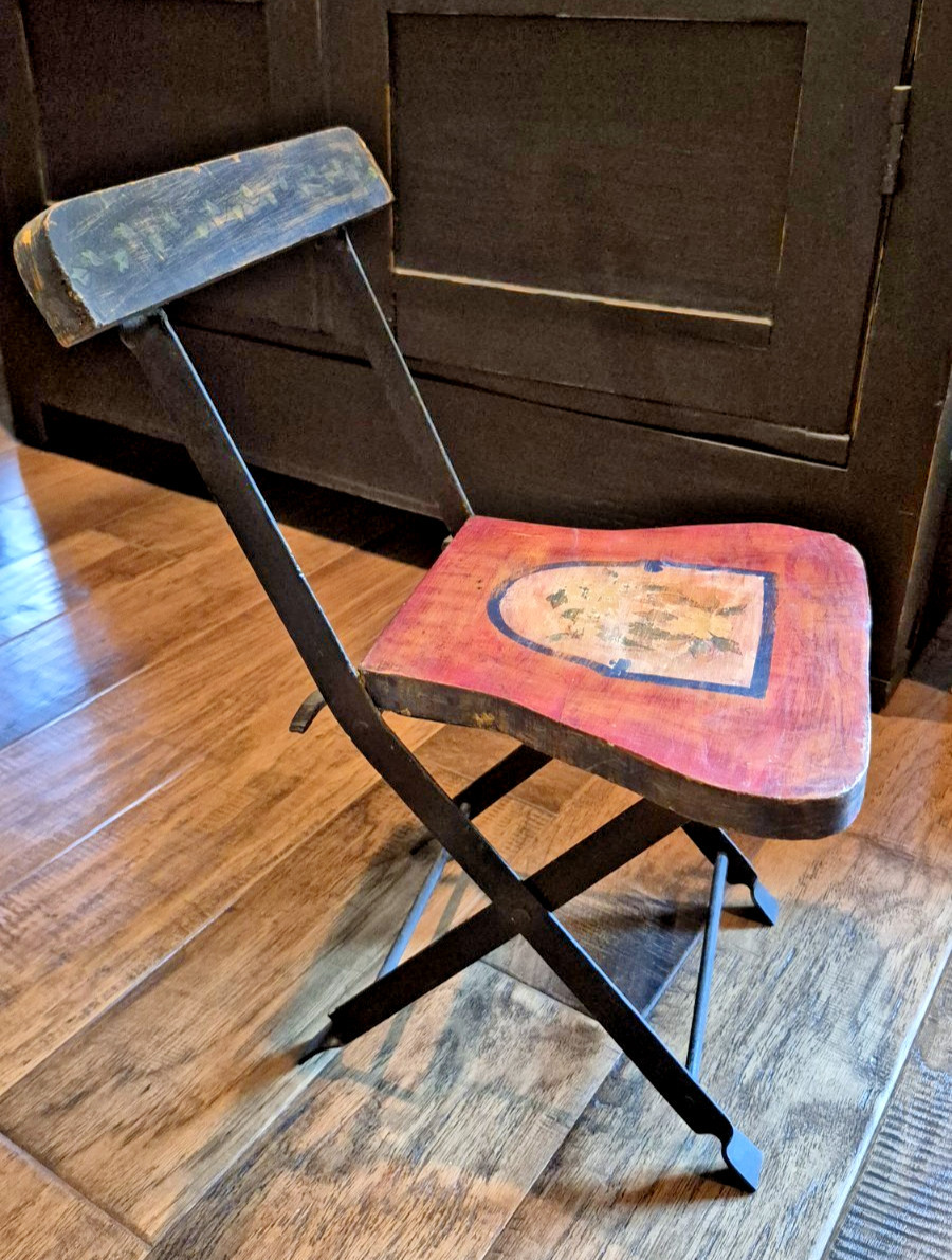 Vintage Childrens or Decoration Iron and Wood Folding Chair – India 17.5″t