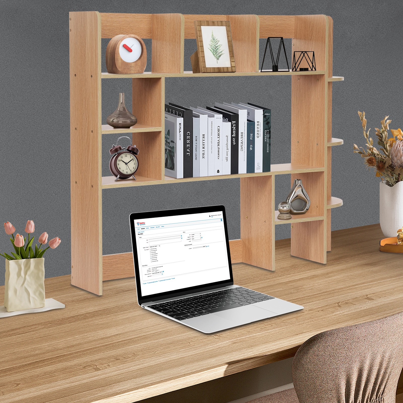 Desktop Bookshelf Storage Organizer Computer Desk Shelf Display Rack Wood Color
