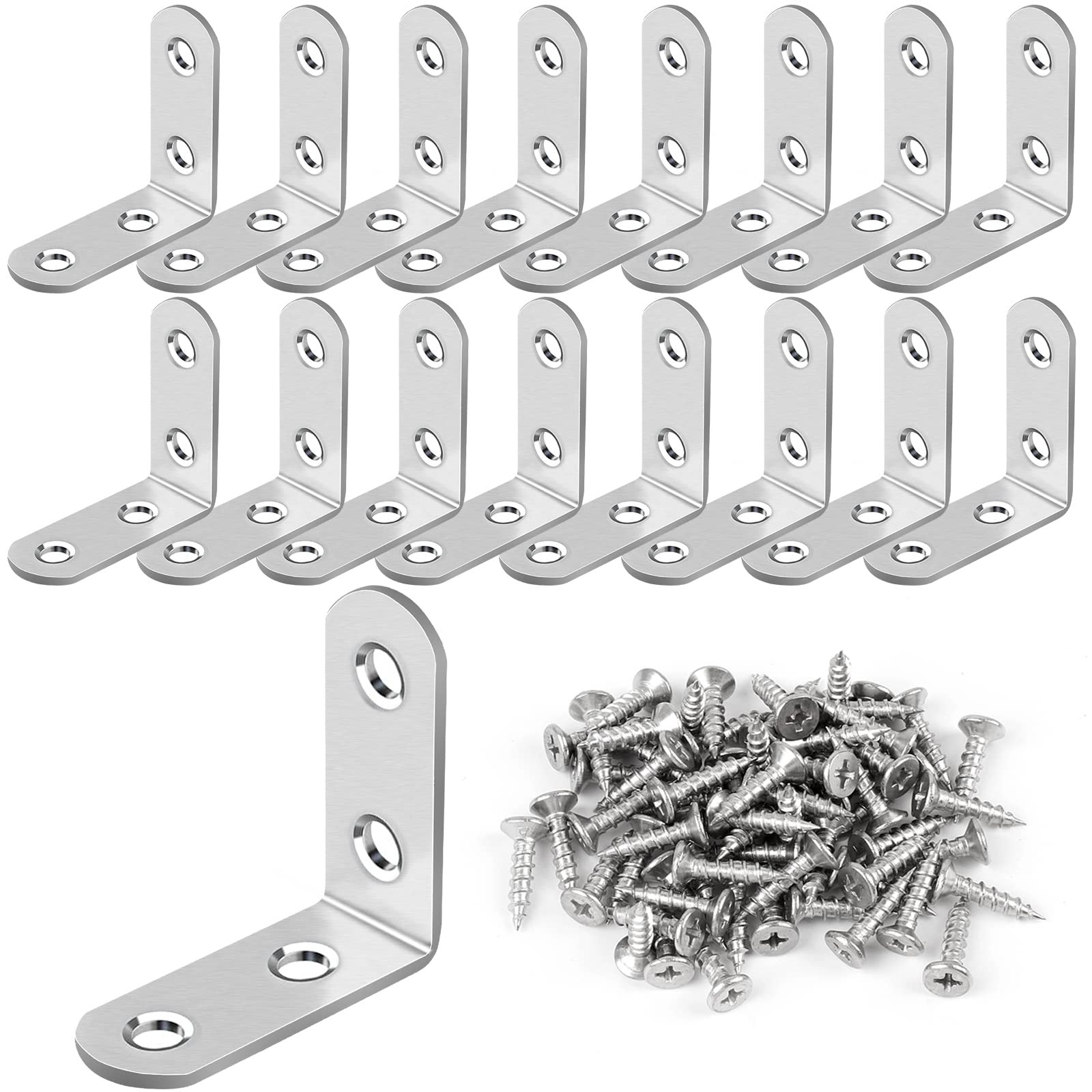 16 Pcs Stainless Steel L Bracket Corner Brace Sets 90 Degree for Wood Shelves