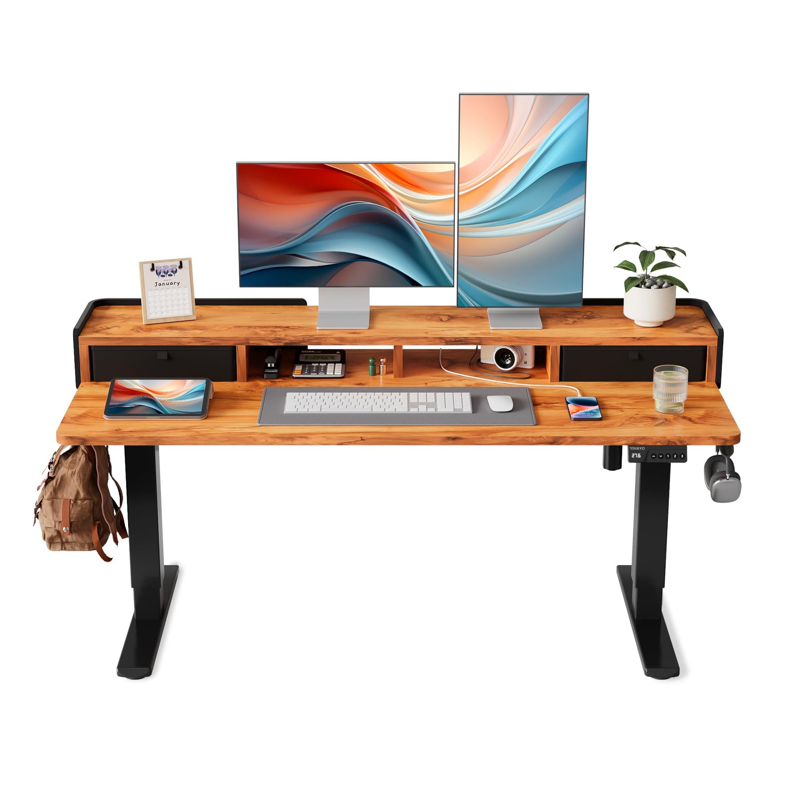 Low Height Adjustable Desk with Drawers, Lifts 18.1-28.3 Inches, Electric Sta…