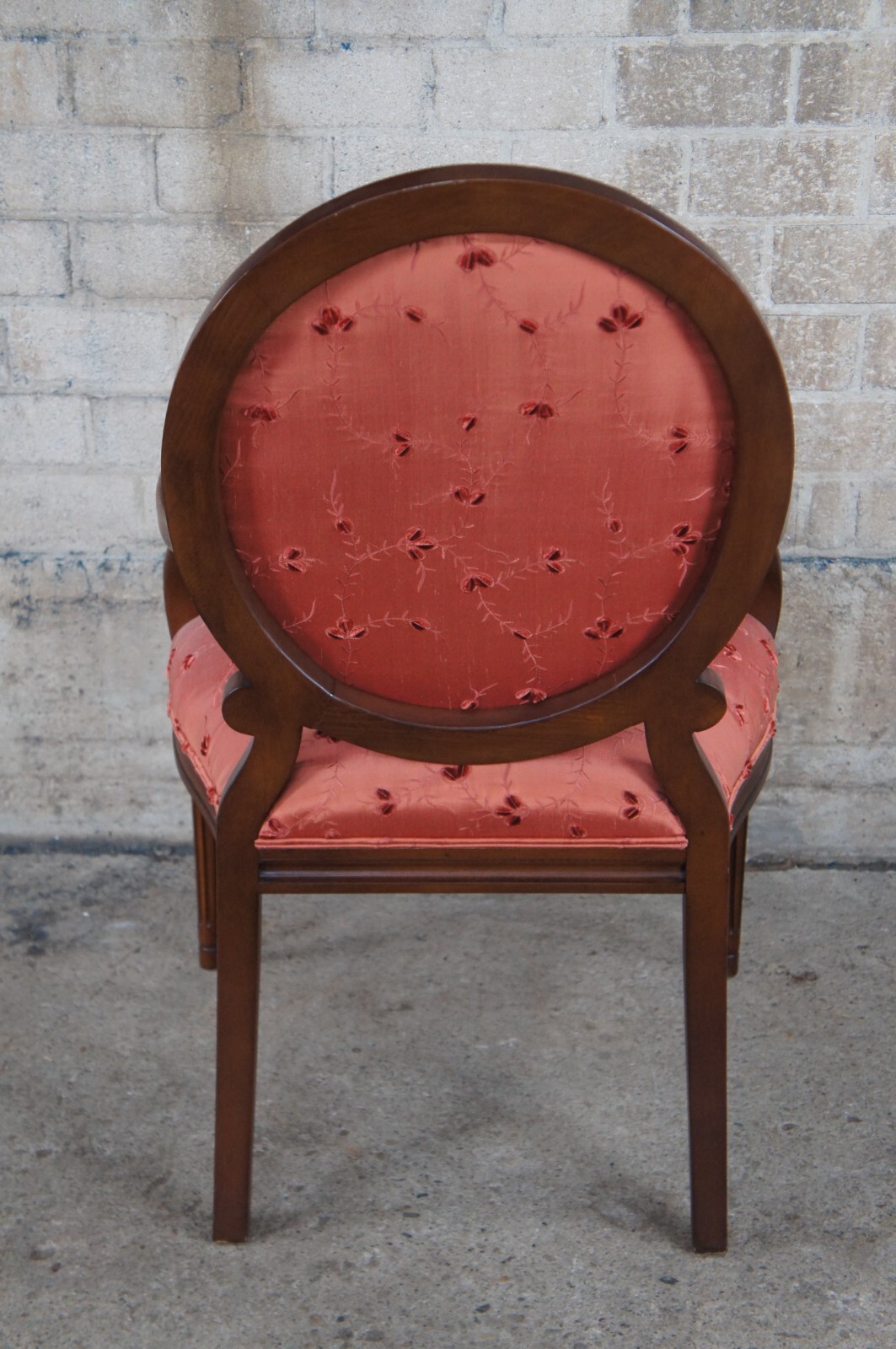 2 Vintage Henredon French Louis XVI Style Mahogany Silk Crewel Armchairs Pair