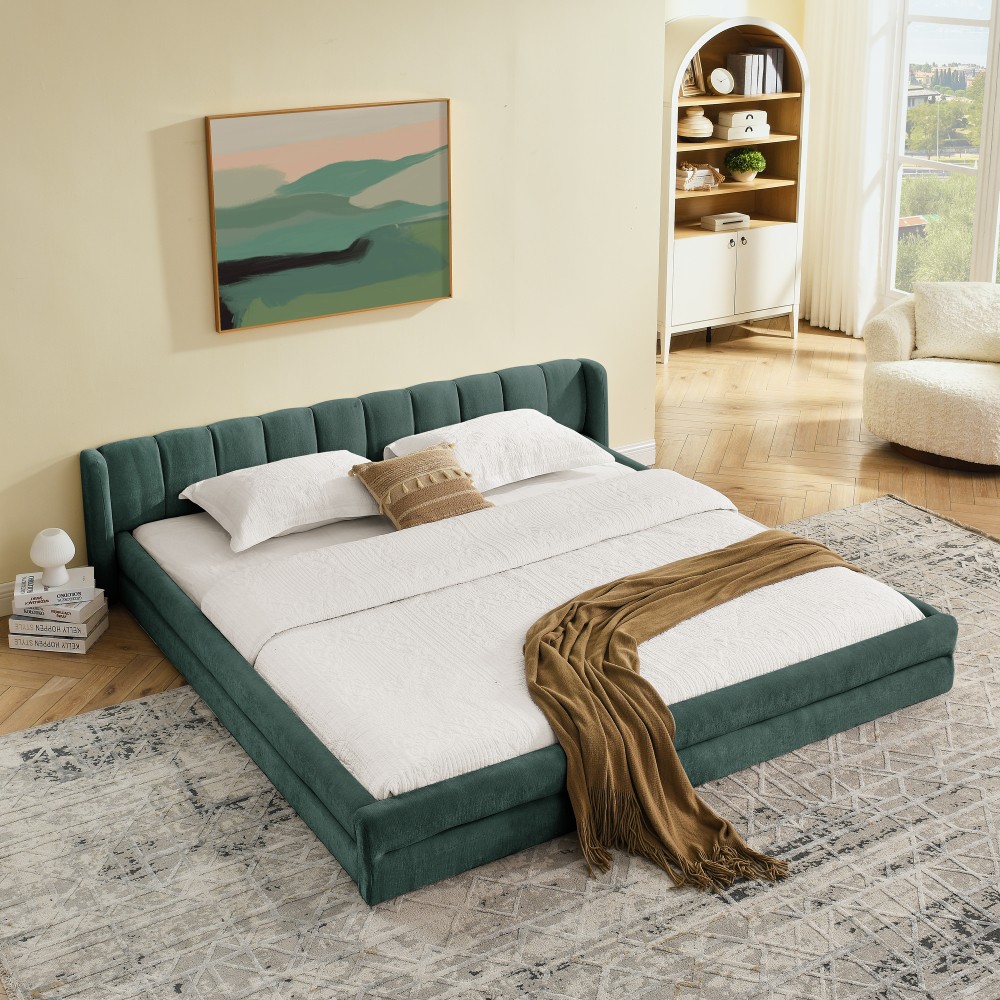 King Size Upholstered Bed Frame with Thick Fabric comfortable upholstered