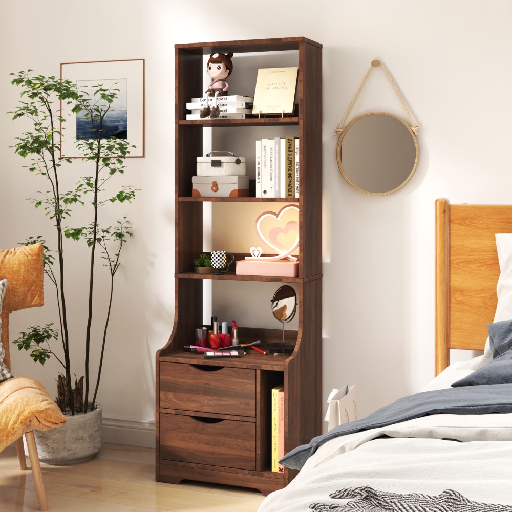 Bedside table with bookshelf and two storage drawers