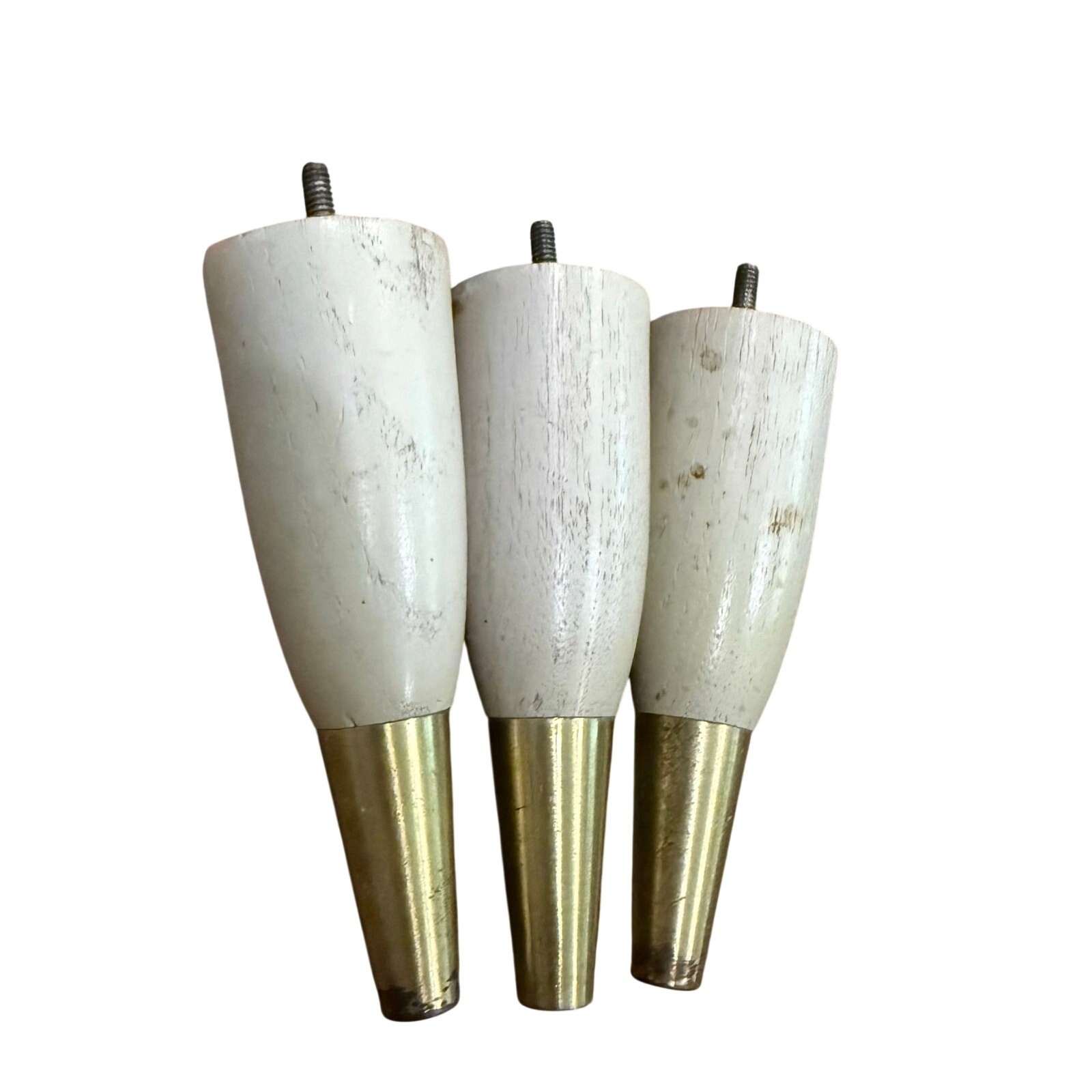 VTG Set 3 Mid Century Modern Wood Tapered Table Furniture Legs white gold 5.75”