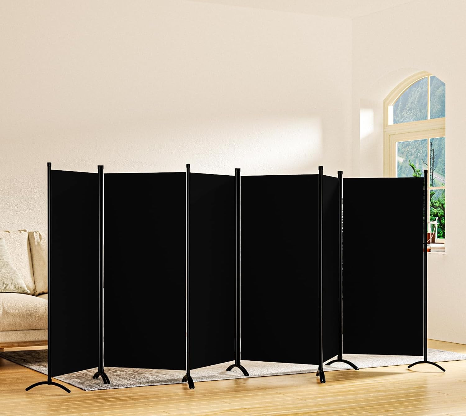 Black 6-Panel Folding Room Divider – 6 Ft Privacy Screen for Home & Office