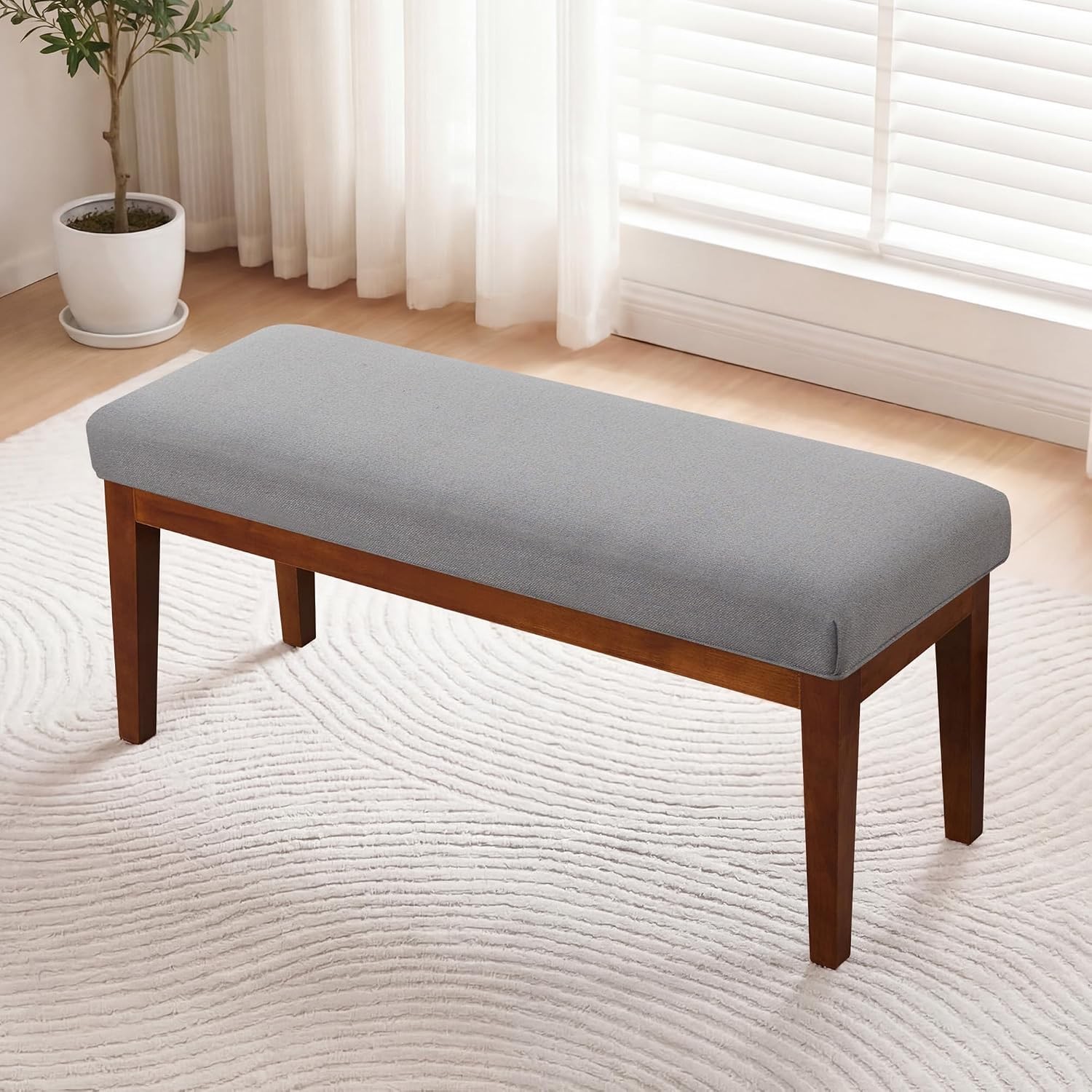 43.5″ Upholstered Bedroom Bench Linen Entryway Bench W/ Solid Wood Legs End of