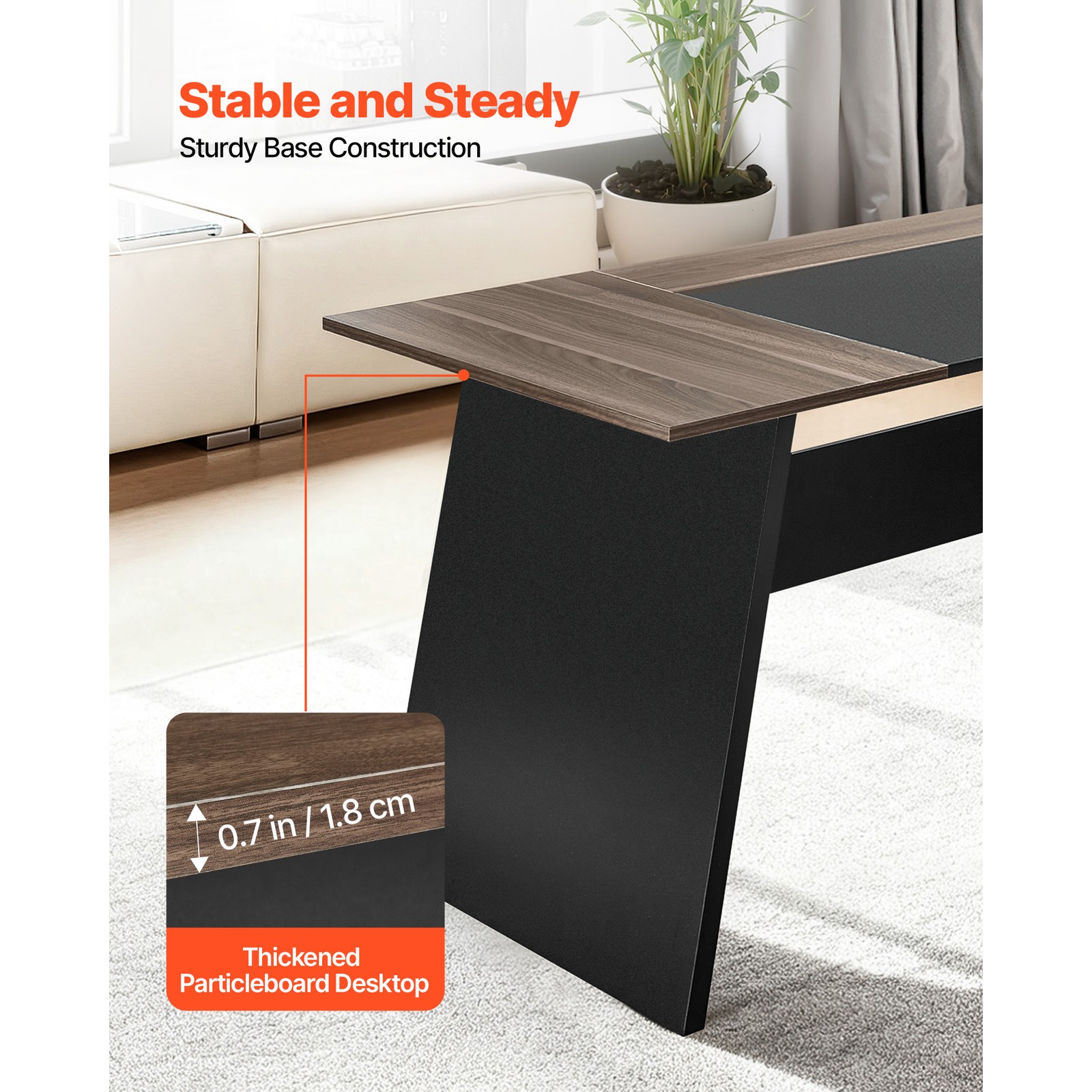 Uimoso Executive Desk L-Shaped Office Desk with Cabinet and Drawers, 350 lbs