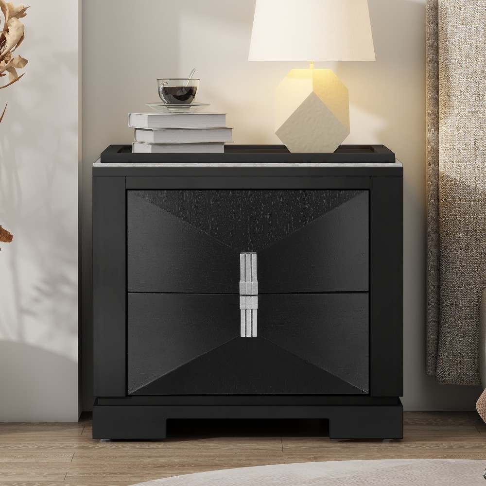Diamond Shaped Nightstand, 24″ Wide Side Table with 2 Large Storage Drawers
