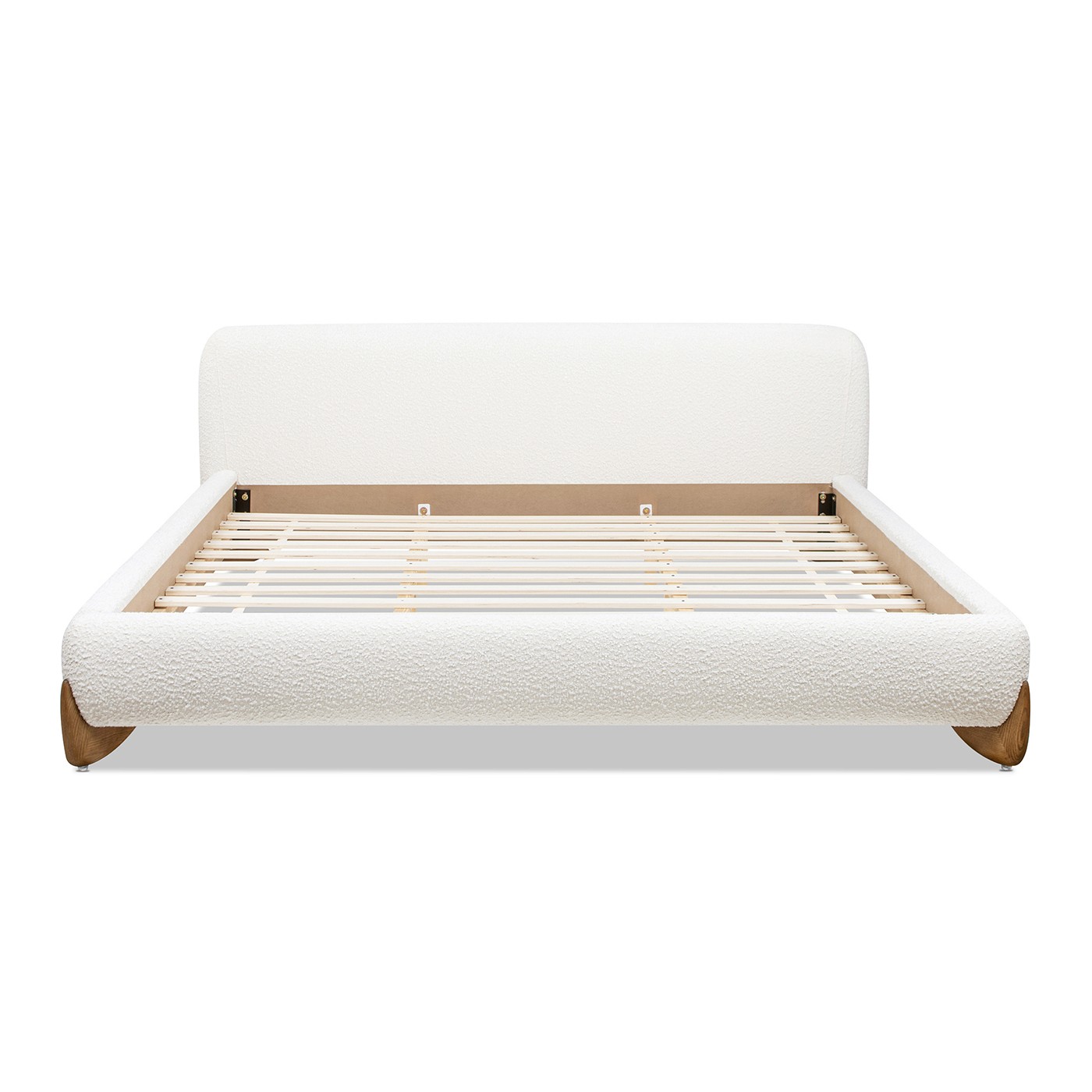 Alpine Puffy Modern Platform Bed King Ivory White Boucle
