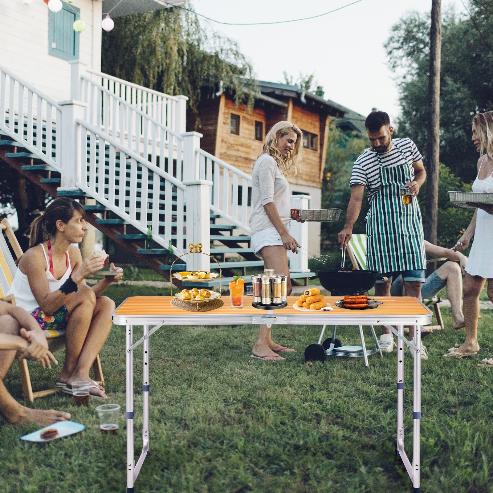 Aluminum Folding Table 4FT Portable, Indoor Outdoor Picnic Party Camping Tables
