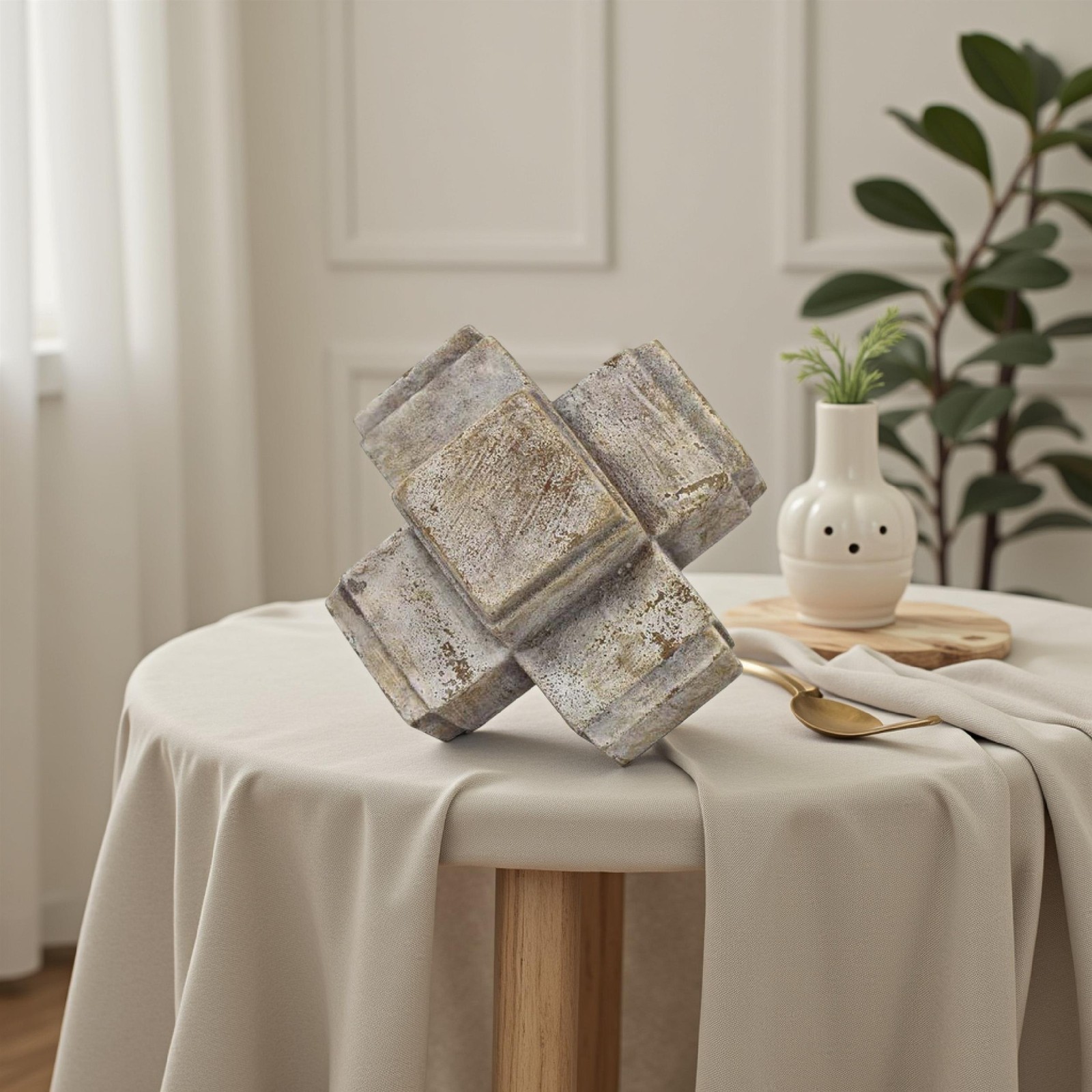 Benjara Tabletop Decor- Farmhouse Rustic Accent- Crossed White Ceramic 10 Inch