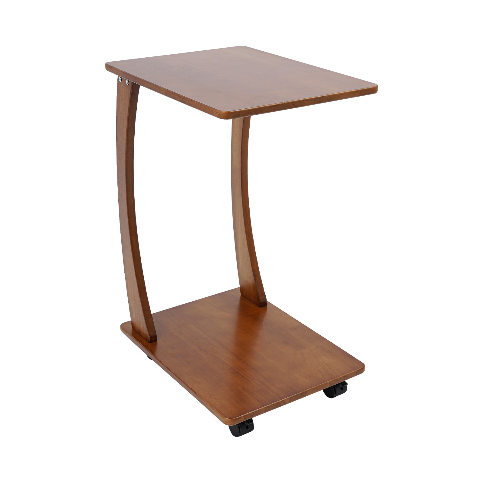 Wooden C-shaped Side Table with Wheels End Tables TV Tray Table Light Walnut
