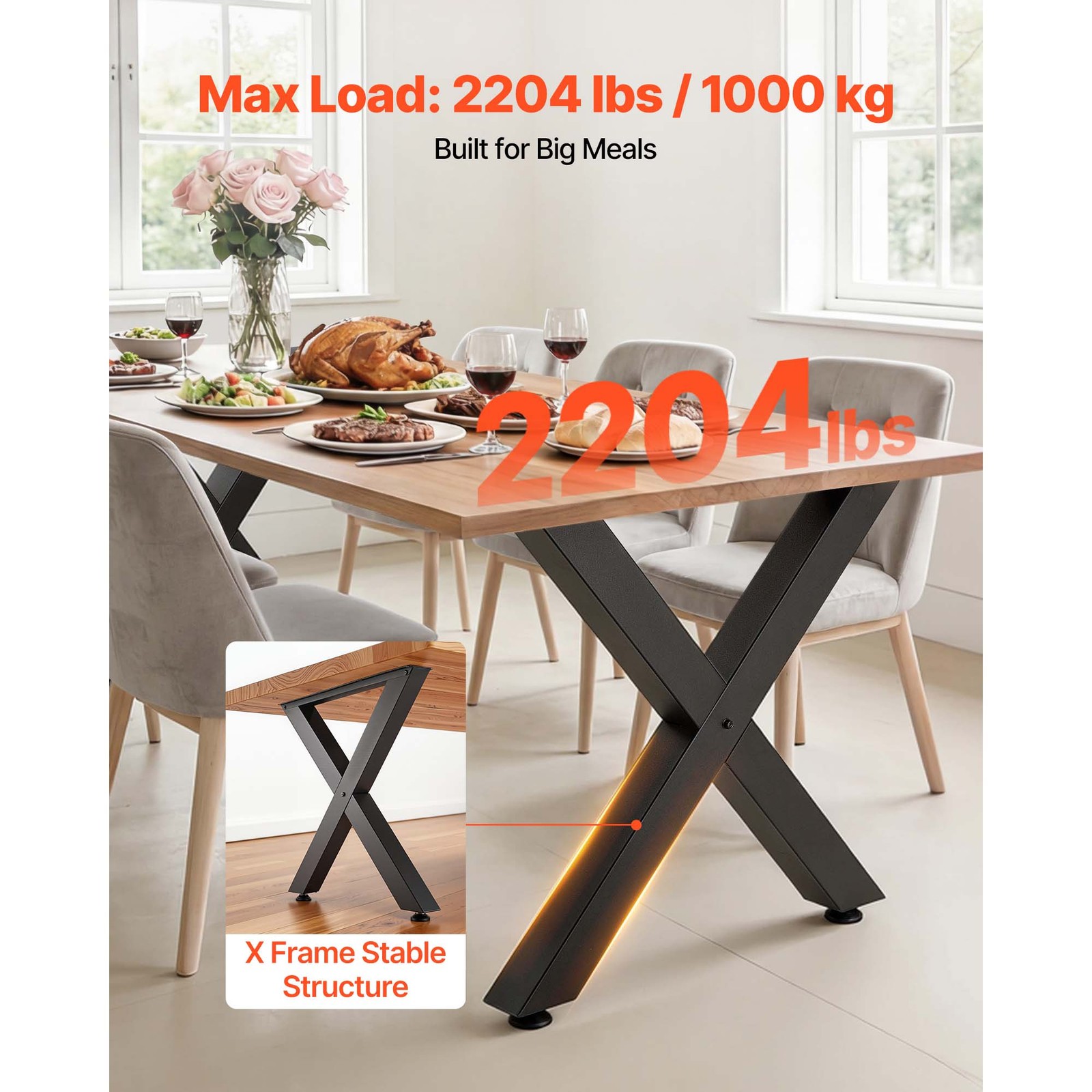 Uimoso Steel Table Legs 29.5 x 29.9 in X Frame 2204 lbs Capacity Set of 2 Black