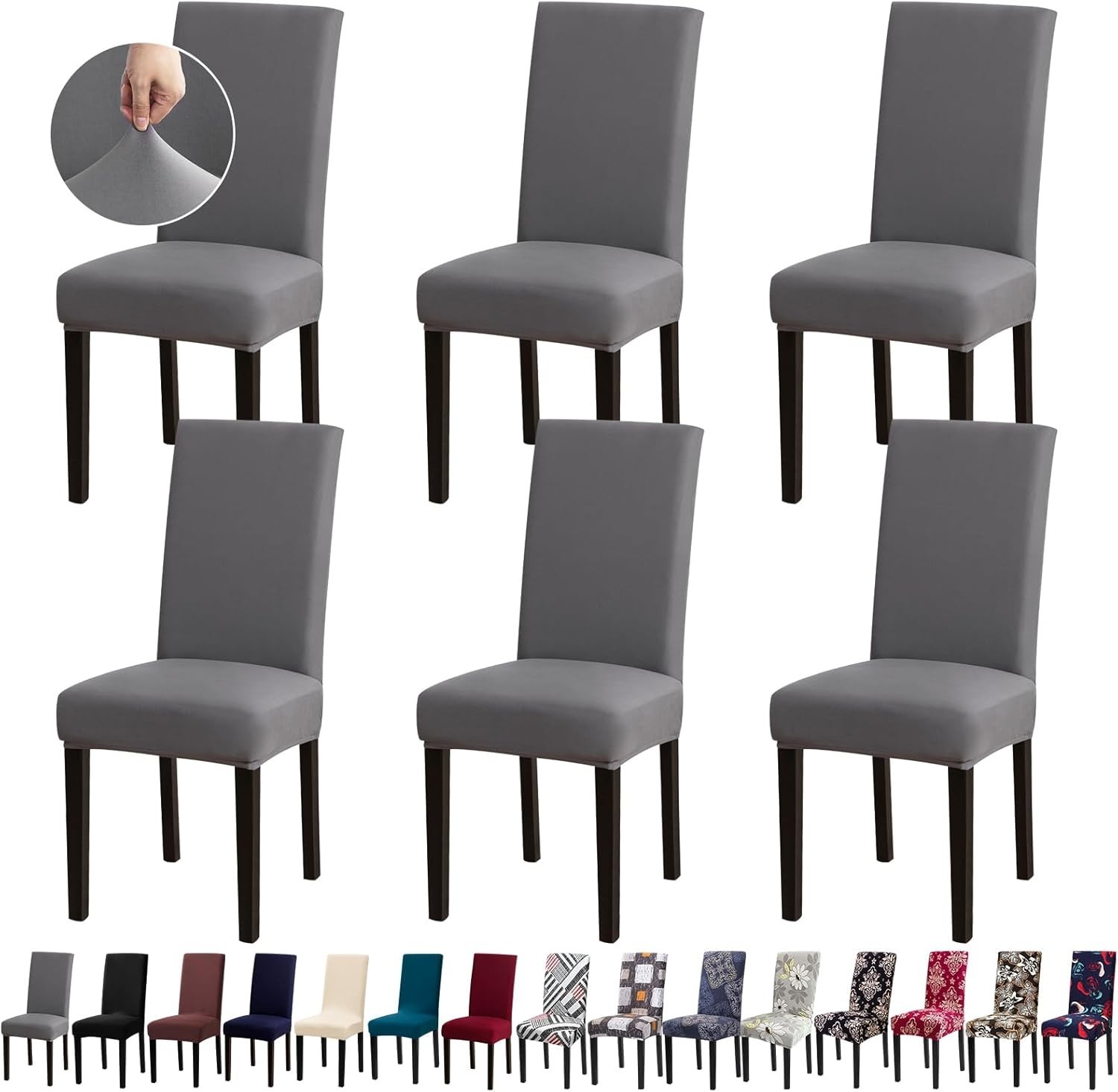 Chair Covers, Stretch Kitchen Dining Room Chair Covers Set of 6, Removable Wa…