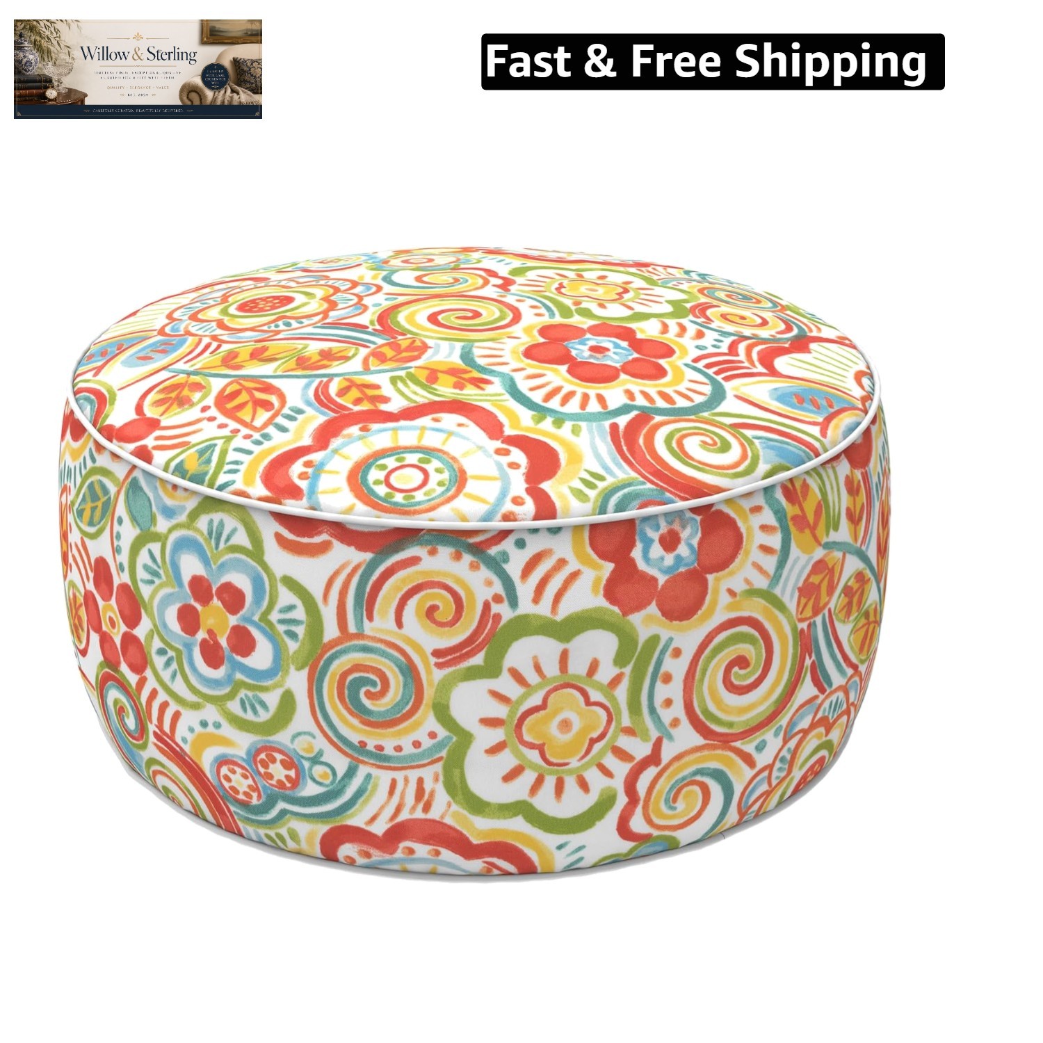 Indoor/Outdoor Inflatable Ottoman with Handle D21 x H9 Inch, Weather-Resistan…