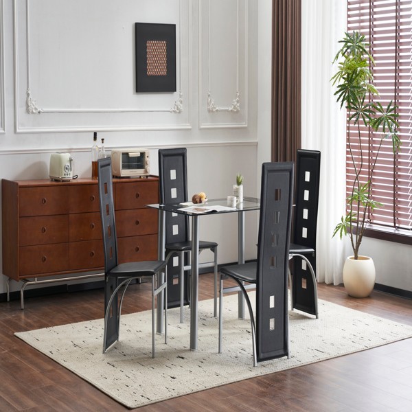 4pcs Long Backrest Square Decoration Pu Leather Dining Chair Electroplating Leg