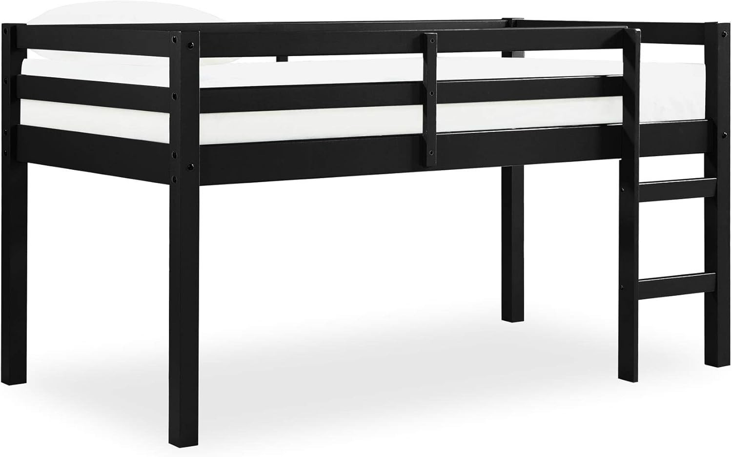 Space-Saving Junior Twin Loft Bed with Guard Rail & Under-Bed Storage, Black