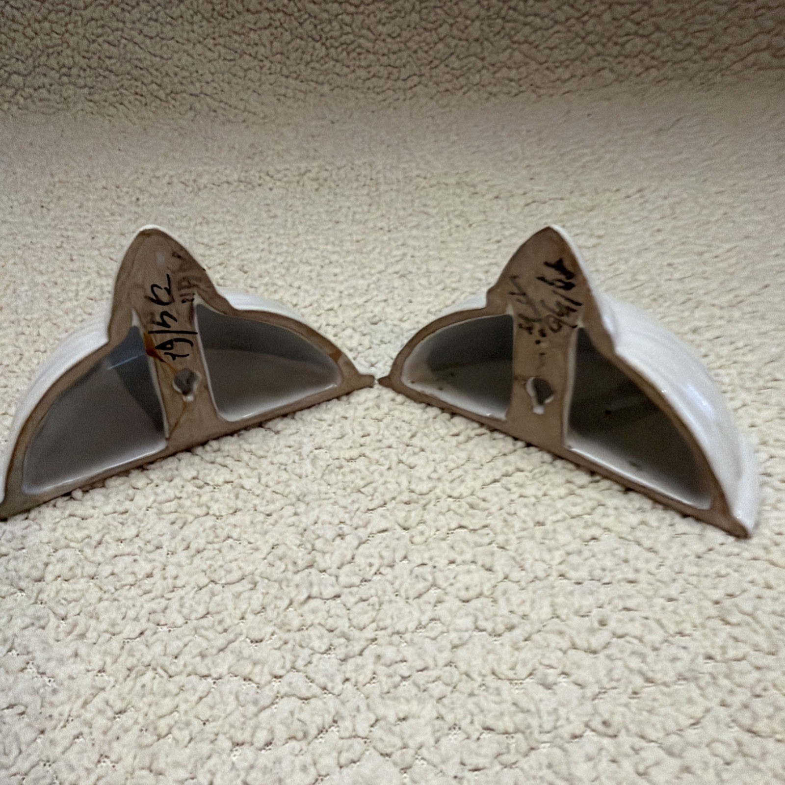 Vintage White Ceramic Wall Shelves Set of 2 Ribbed Display Ledges 5” Wide
