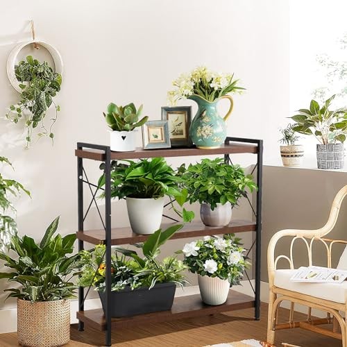Bookshelf 35.43″ Width, Rustic Open 3 Shelf Short 3 Tier Dark Walnut Color