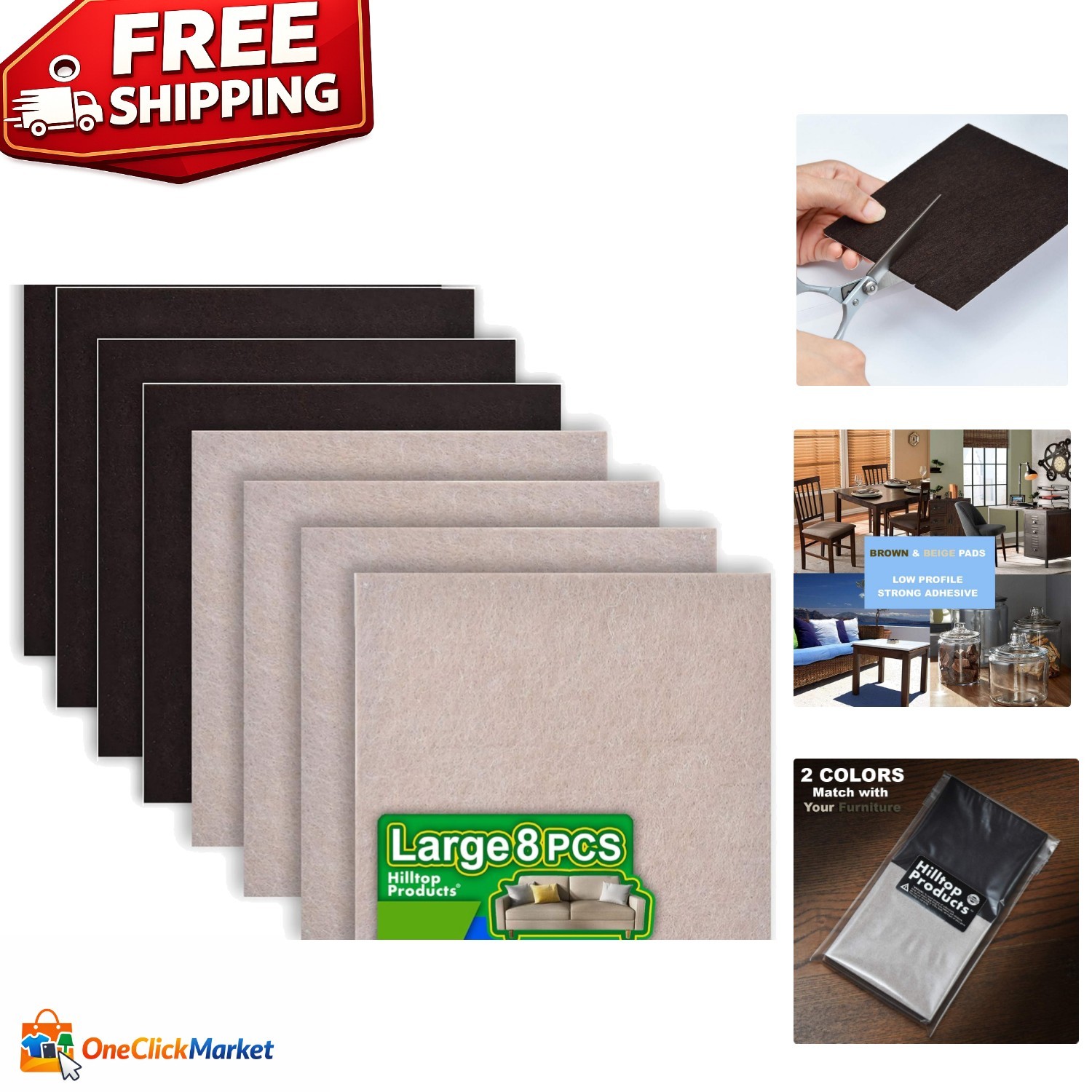 Heavy Duty Self-Adhesive Felt Pads – 8 Square Protectors for Hardwood & Tile