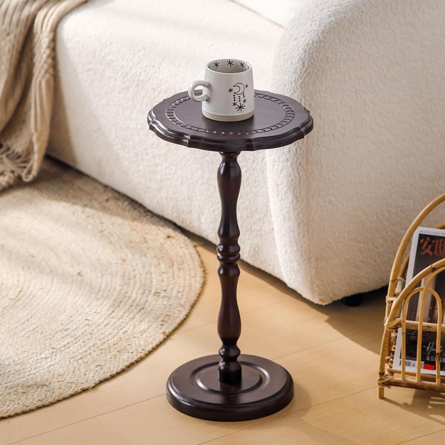 100% Solid Wood Round Side Table Small Drink Table Small Spaces Modern End Table