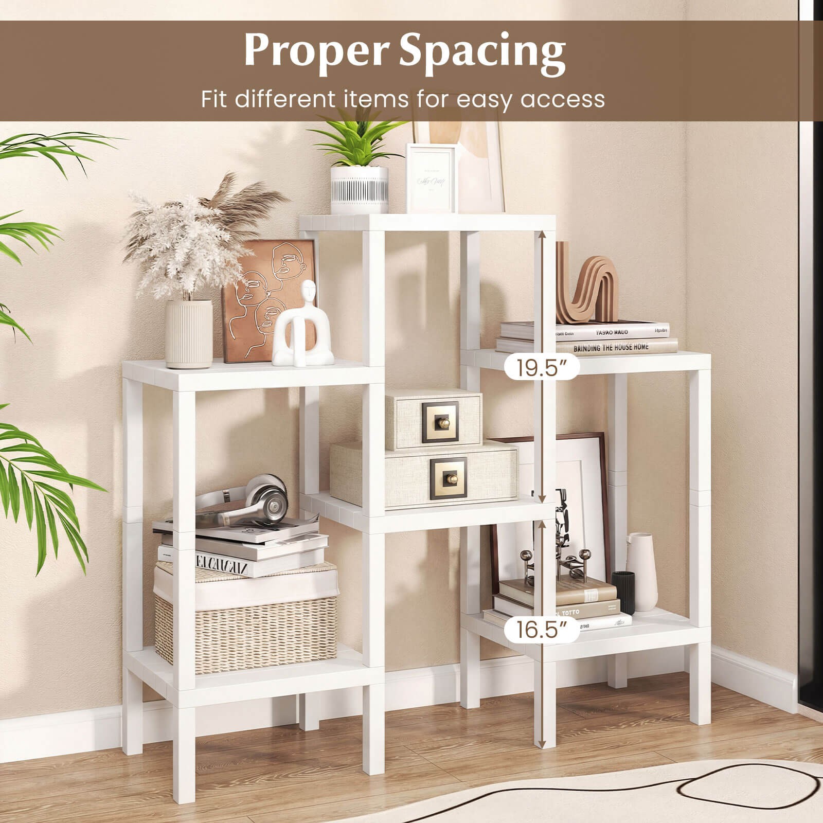 6-Tier Plastic Modular Storage Shelves Open Display Utility Shelving Unit