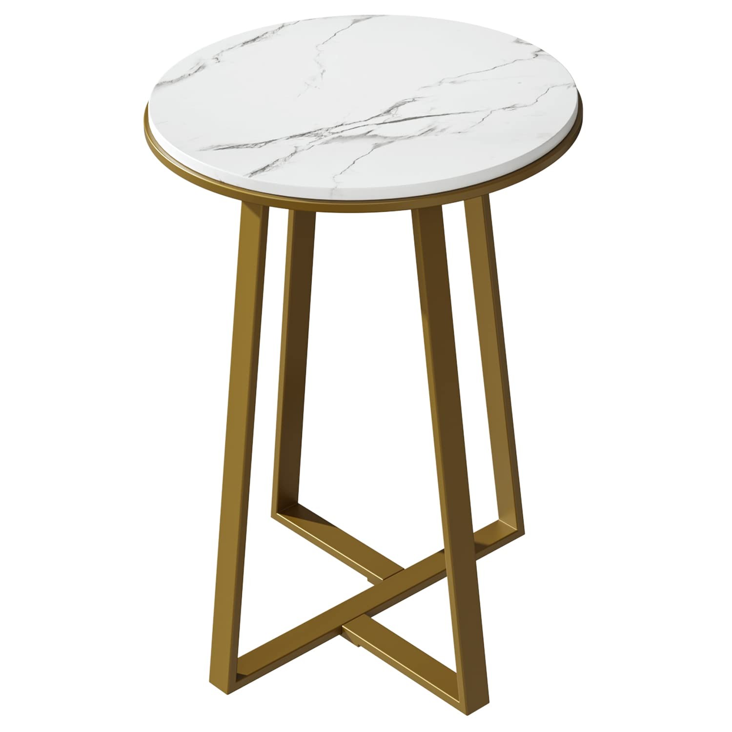 Round End Tables, Small Side Table White Marble Texture MDF ,Metal Frame Gold Co