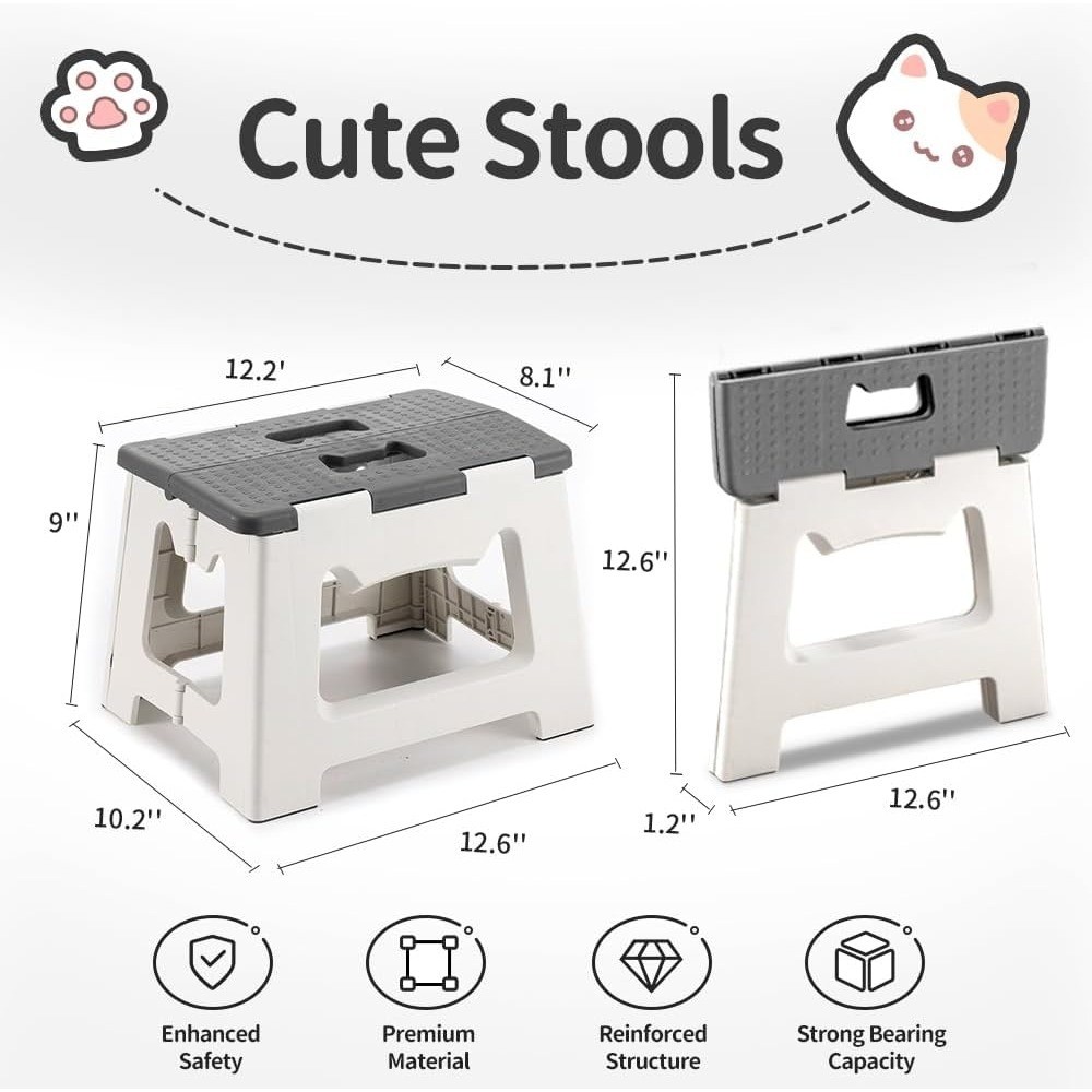 Step Stool Foldable, 9” Folding Step Stool for & Adults, Hold Up to