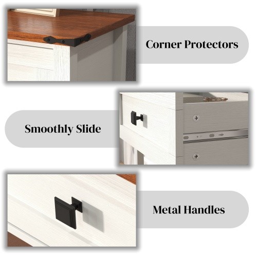 Farmhouse Console Table Entryway Rustic Sofa Table with 2 Drawers Shelf White