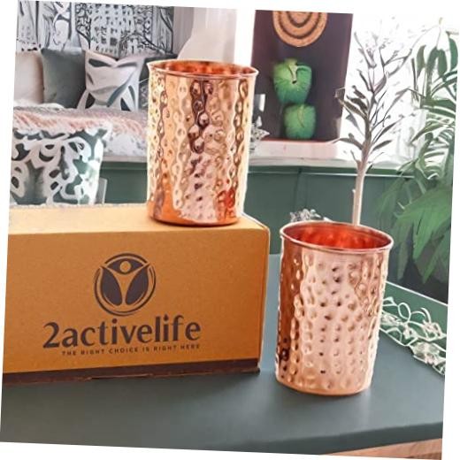 Pure Copper Tumbler Set of 2 | Drinking Water with Copper Cups Hammered Design