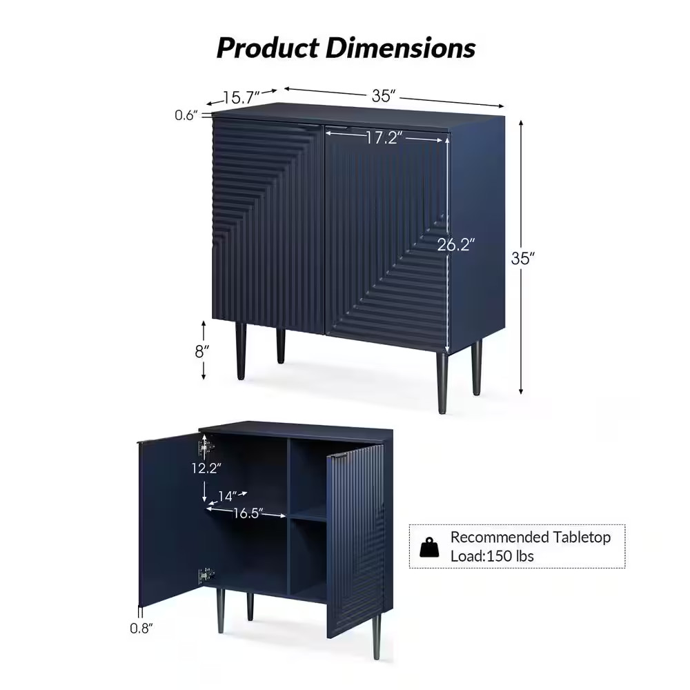 Kordt Modern 35 In. Tall 2-Door Accent Storage Cabinet with Adjustable Legs and