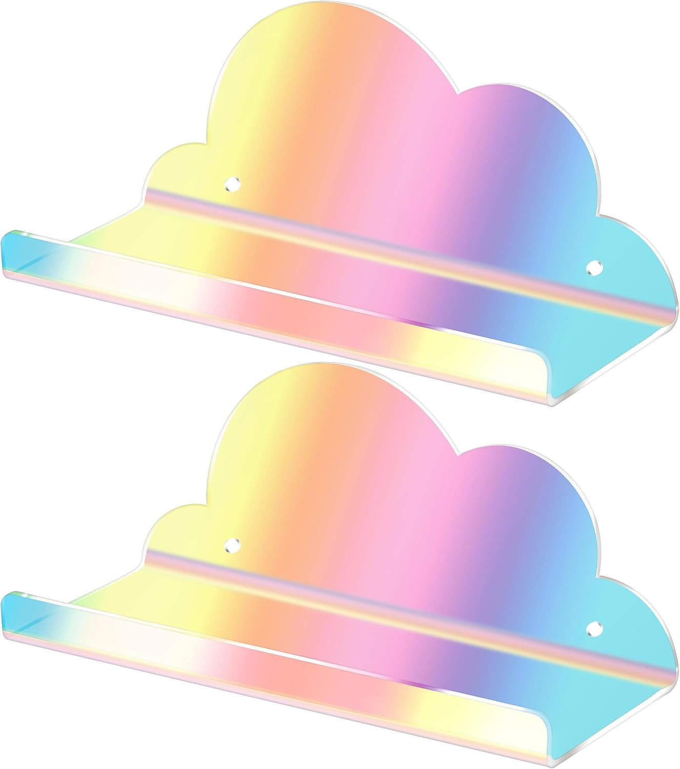 2Pcs Cloud Mini Iridescent Floating Shelves with Sticker & Screws | Acrylic Wall