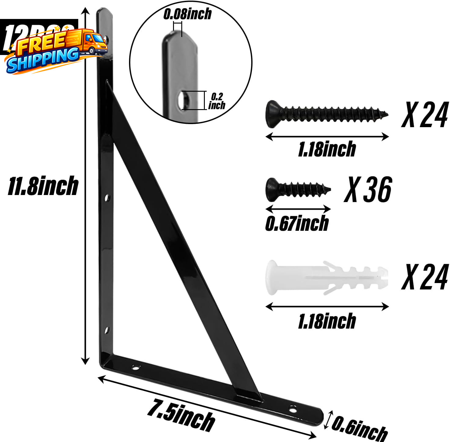 12 X 8 Heavy Duty Shelf Brackets with Screws Metal Shelves Supports Wall Mount..