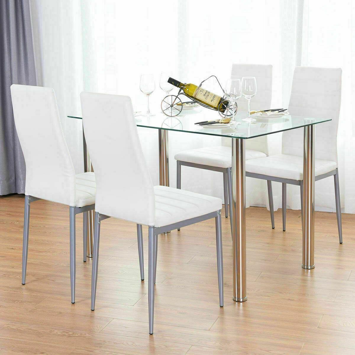 5-Piece Dinette Set Kitchen Dining Room Table Glass Tabletop and 4 Chairs