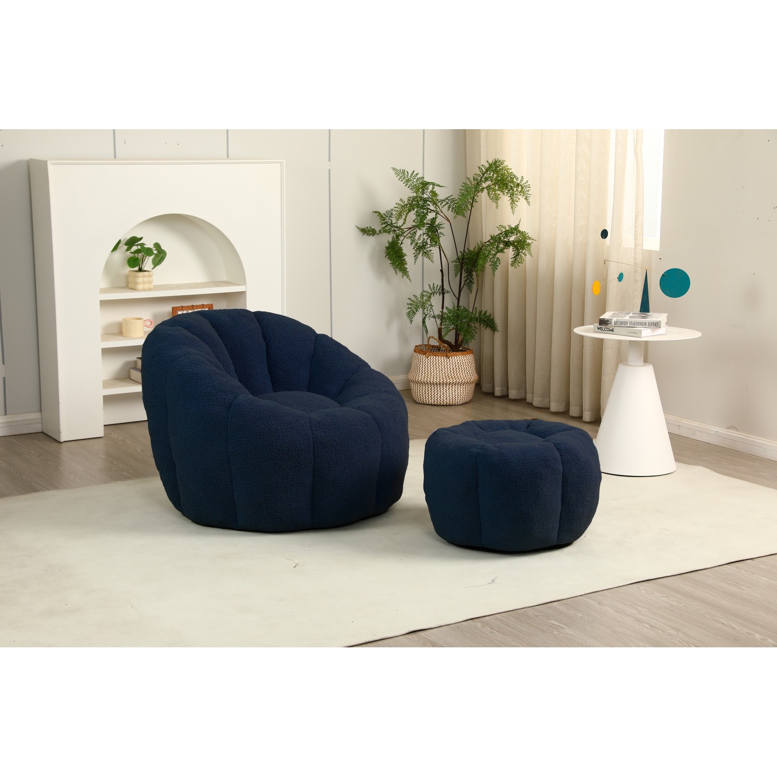 Giant Bean Bag Chair with Memory Foam Filler Dark Blue Teddy Fabric