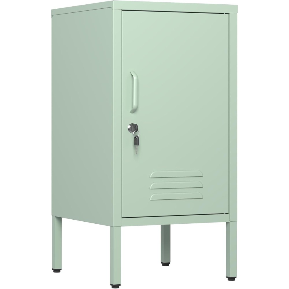 Metal Locker Style End Table W/ Adjustable Shelves, Modern Minimalist for Room