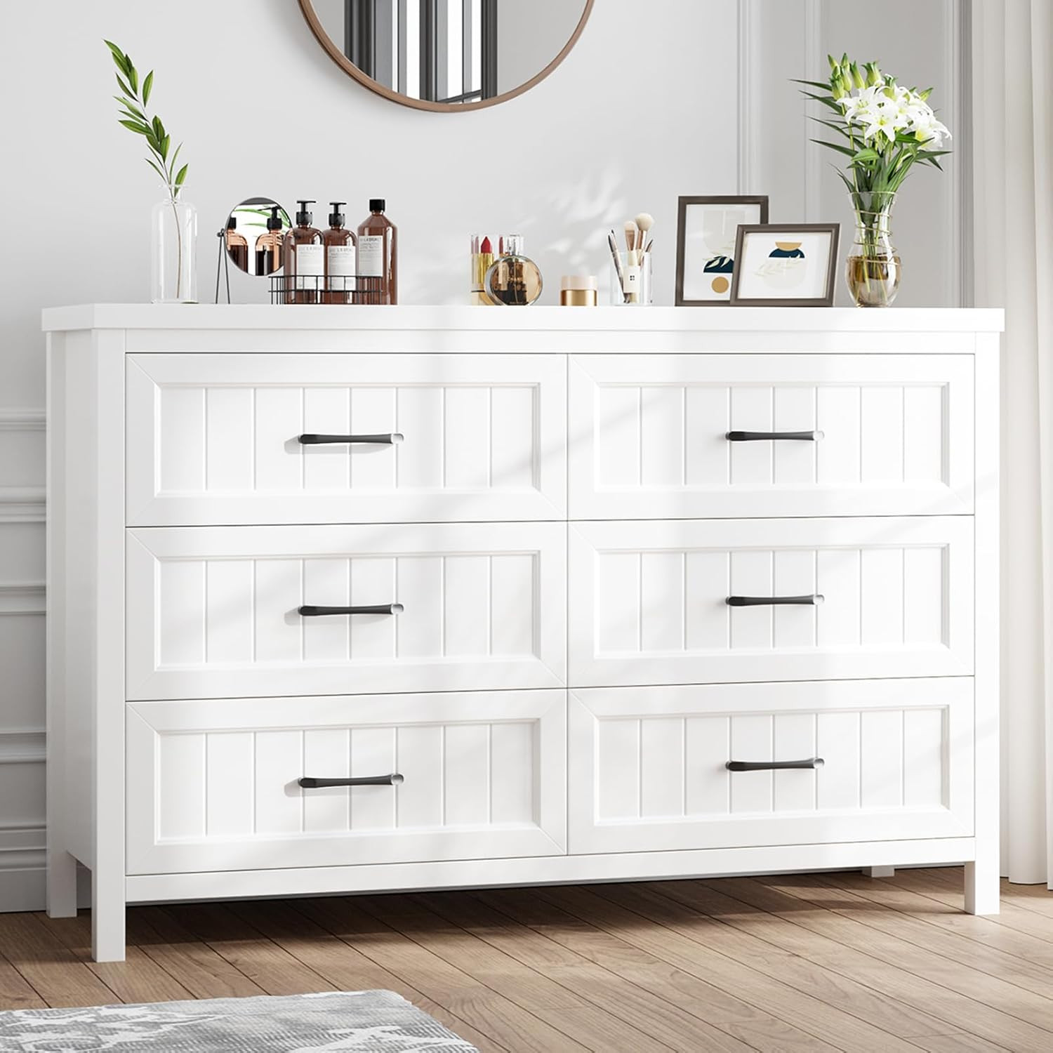 Farmhouse White 6 Drawer Dresser – Stylish Storage for Bedroom & Hallway