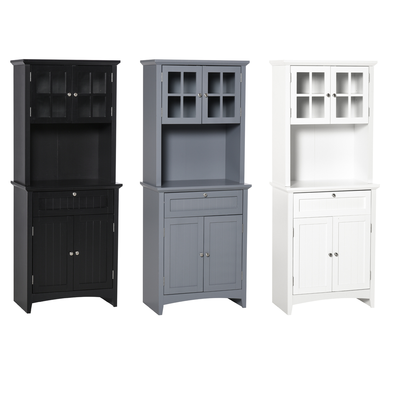 Wooden Dining Room Cupboard Pantry Storage Cabinet with Glass Door Open Counter