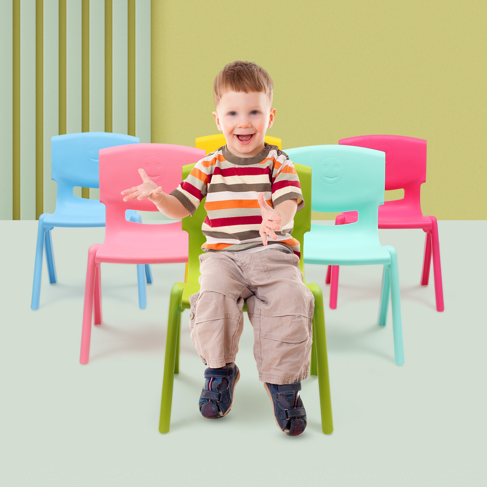 6 Pack Colorful Kids Stackable School Chairs Plastic 11.02 × 20.87 In