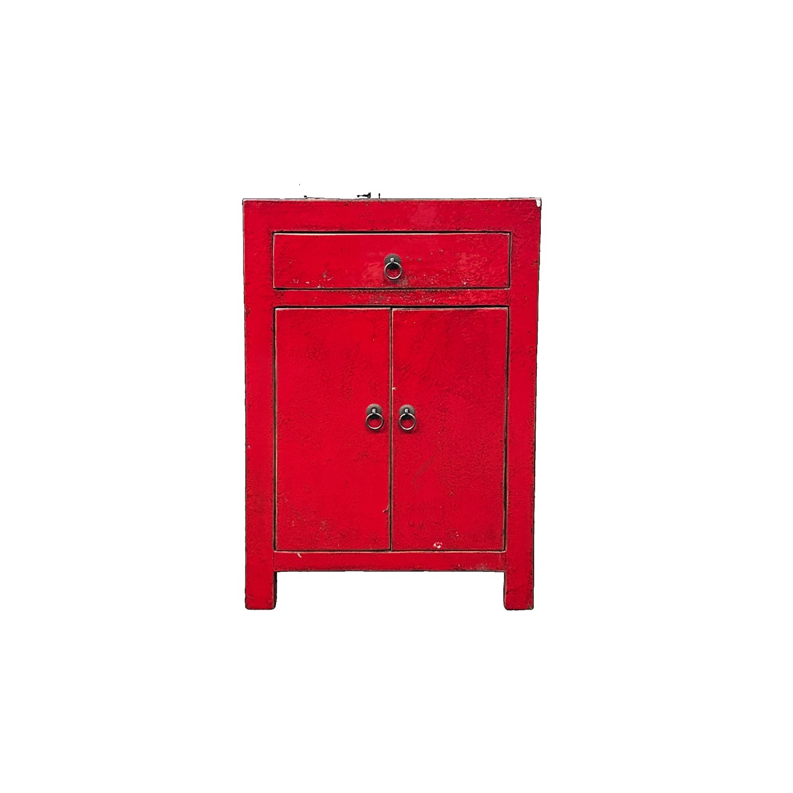 Distressed Rustic Rough Bright Red Drawer Small End Table Nightstand GB599