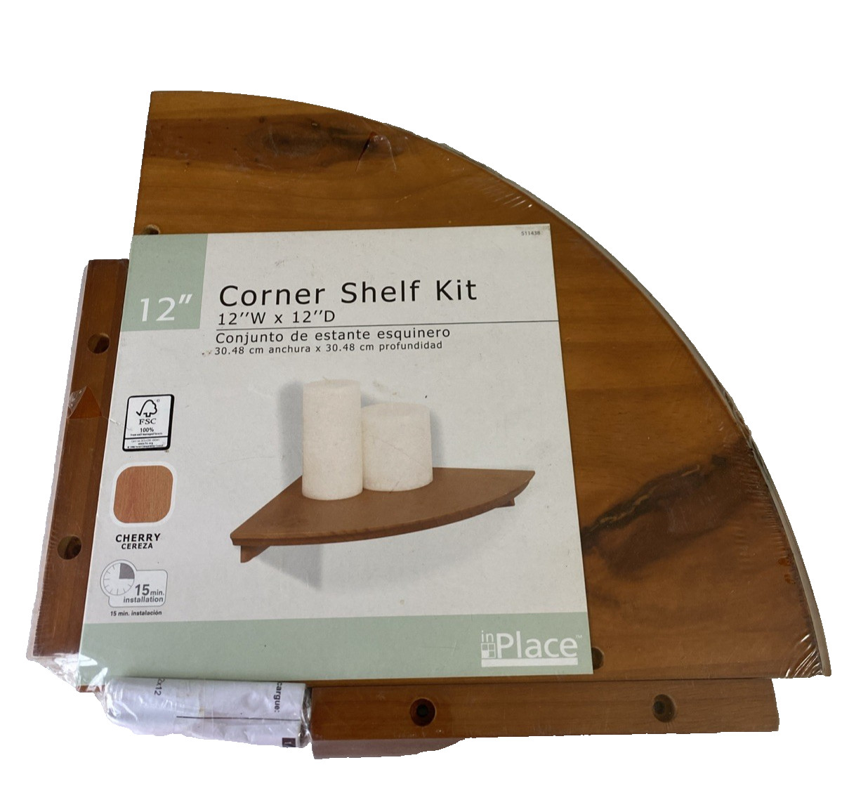 Floating Corner Shelf 12×12 Fast Installation Kit Cherry Stained Pine Wood Solid