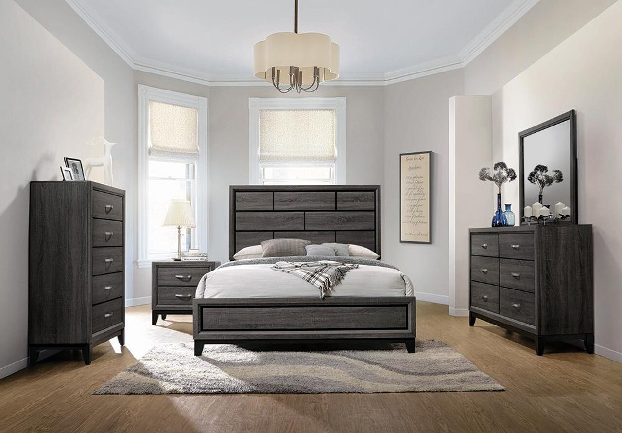 NEW Modern 5PC Gray Queen King Twin Full Bedroom Rustic Furniture Bed/D/M/N/C